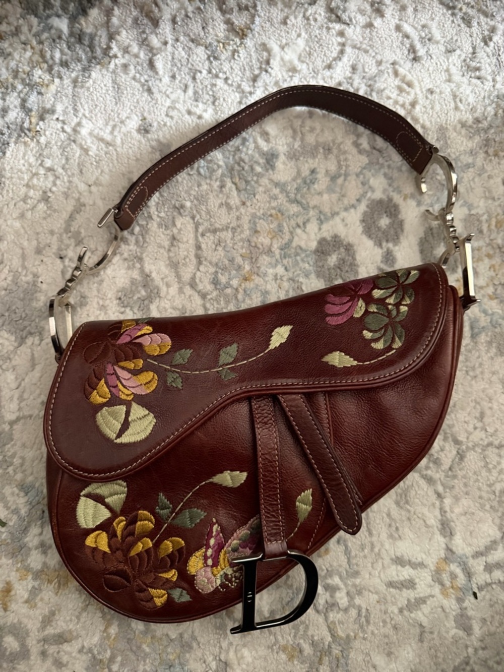 Dior Flowers Calfskin Saddle Bag Bronw